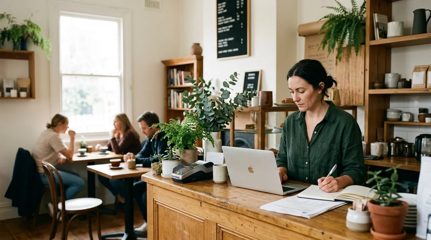 Owner-operator working behind the counter of a Melbourne café